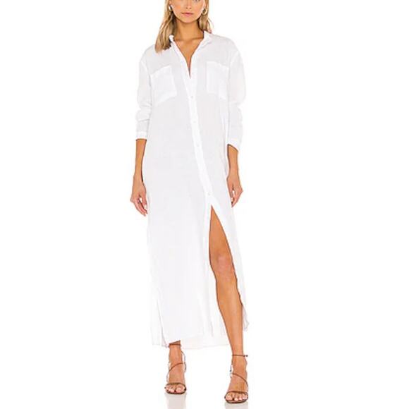 Enza Costa X REVOLVE Linen Maxi Shirt Dress in White Large A001826